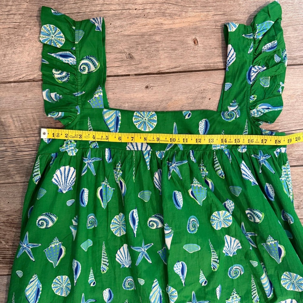 Printfresh Green Seashell Organic Cotton Ruffle Midi Dress Womens Large L - Picture 10 of 10